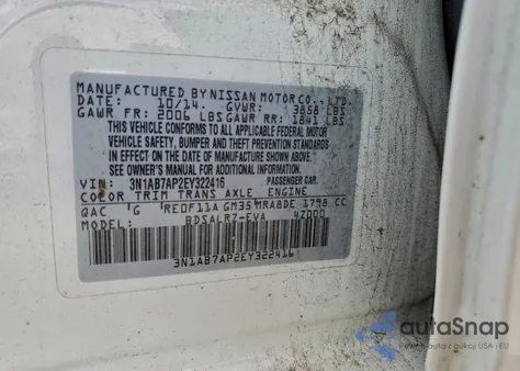 2014 Nissan Sentra S from USA, damaged, VIN 3N1AB7AP2EY322416